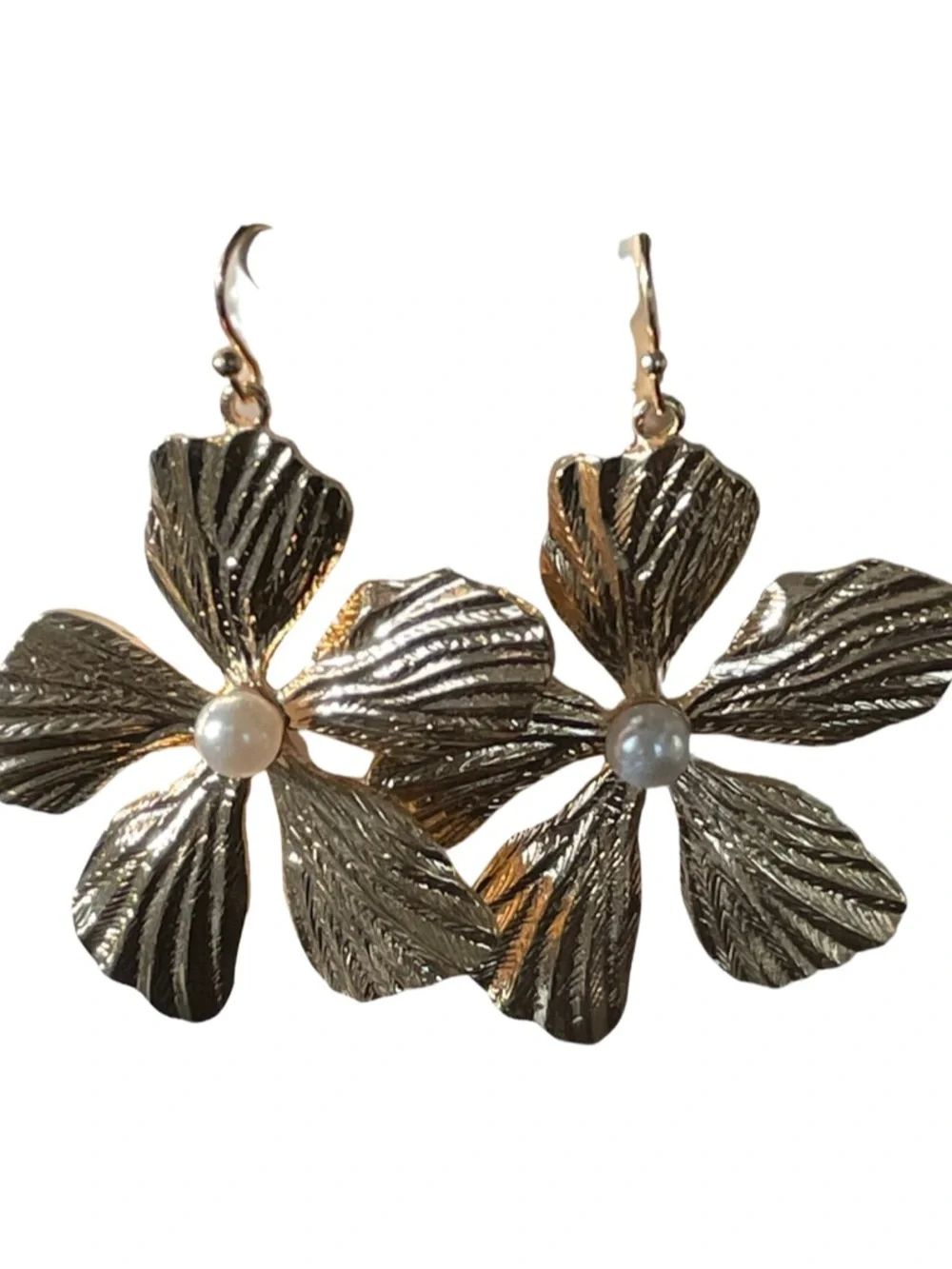 Goldtone Floral Faux Pearl Earrings | Classic Elegance Quiet Luxury - Picture 9 of 15